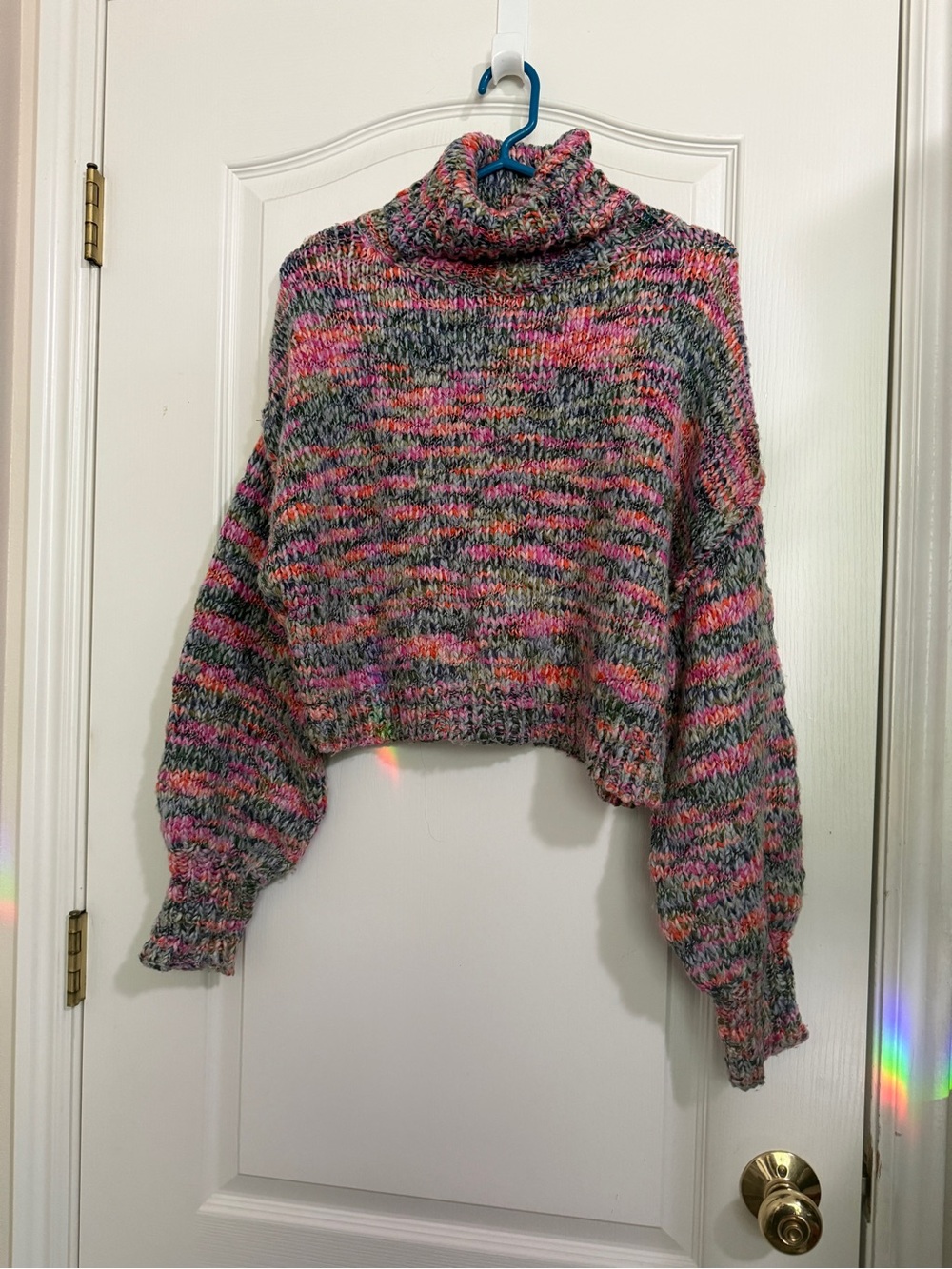Cropped Multicolor Turtleneck Sweater - Pink & Gray